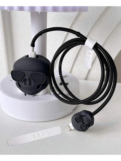 5 piezas Protector de carga con diseño de calavera de dibujos animados a prueba de golpes, compatible con cargador rápido Apple 18/20W, ideal como regalo de cumpleaños y celebración