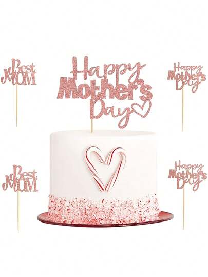 Mother's Day Cupcake Decorations, Mother's Day Cake Decorations Rose Gold "Best Mom" Theme Party Cake Decorations