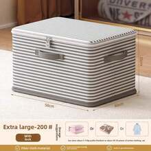 1Pc Foldable Large Capacity Fabric Storage Box With Zipper, Multi-Purpose Storage Organizer For Clothes Quilts Blankets, Home Storage Container Closet Organizer Room Decor, College Dorm Room Must-Have Home Essentials - Stripe a - View 3