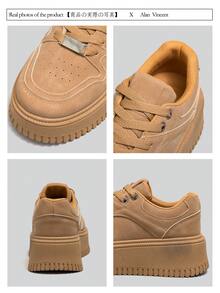 Alan Vincent [Free Return & Exchange] Low-Top Lace-Up Shoes, Thick-Sole Casual Sneakers, Comfortable & Fashionable, 4.5cm Height Increase, Suitable For Petite Women - Brown - View 2