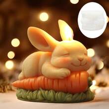 1个兔子萝卜蜡烛硅胶模具，可爱兔子睡觉胡萝卜蜡烛模具，复活节兔子石膏树脂模具，水泥混凝土模具，兔子蜡烛模具，复活节礼物 - A-白色 - 查看 3