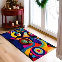 1 szt. Dywan z nadrukiem abstrakcyjnym, mata z imitacji wełny – bardzo chłonna, łatwa do czyszczenia, odpowiednia do wystroju wnętrz, do domu, na farmę, do przedpokoju, do wnętrz, do kuchni, jadalni, małego biura/biura domowego, do zlewu, pralni, wycieraczki, maty kuchennej, maty antypoślizgowej - Wielokolorowe - Zobacz 2