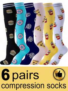 1/3/6 Pairs Unisex Compression Knee-High Socks, Breathable Design Suitable For Running, Cycling, Hiking, Football And Travel - Multicolor - View 6