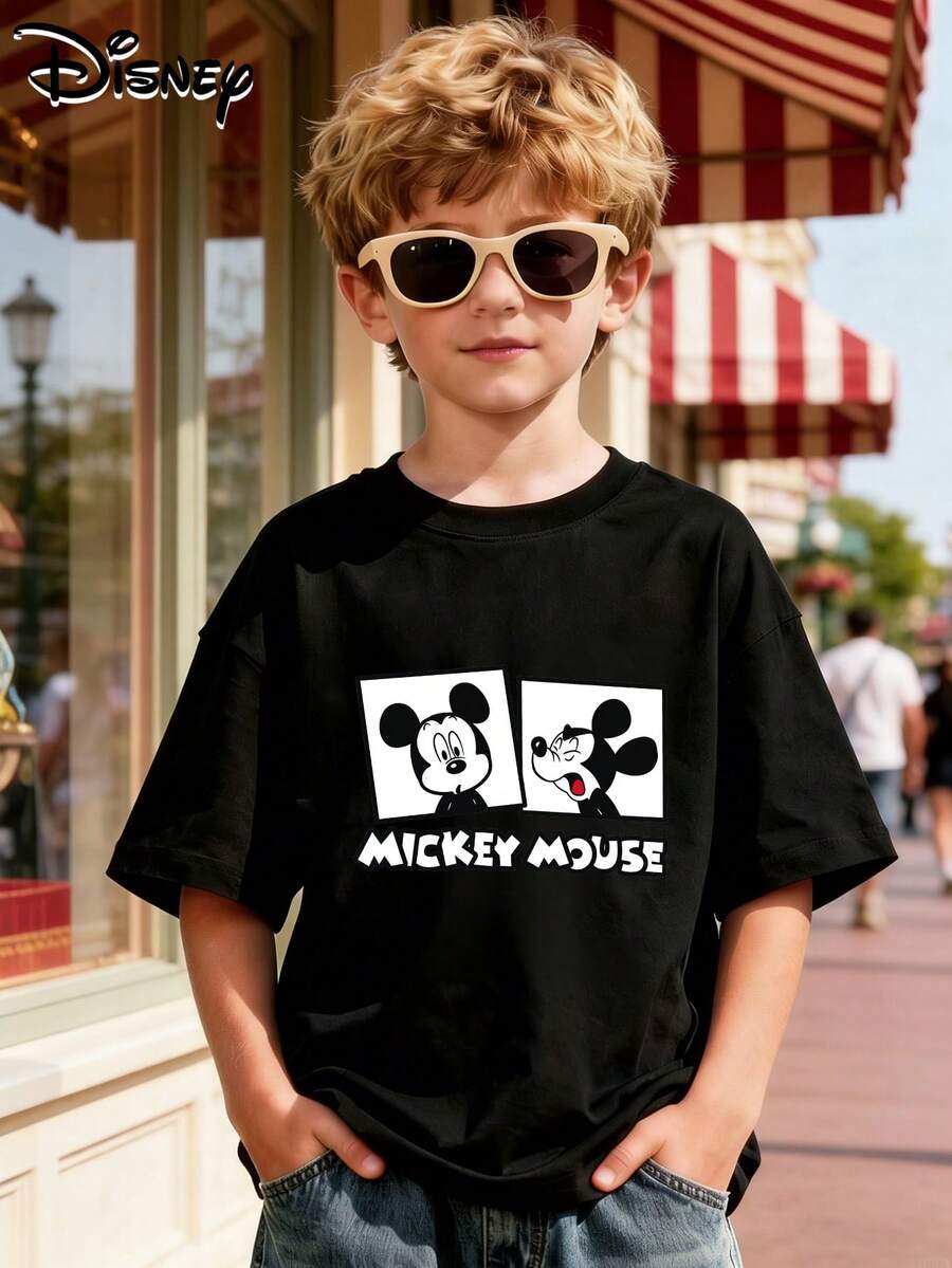 [Disney Licensing]A Short-Sleeved T-Shirt Suitable For Boys, Featuring A Mickey Mouse Pattern Print On It. It Is Perfect For Use As A Gift For Any Festival. - 黑色 - 查看 1