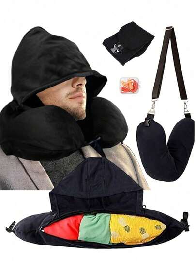 Reversible Sun Hat Filling Travel Pillow Case, Ultralight Multipurpose Detachable Neck Support Pillow, Suitable For Long Flights, Grey