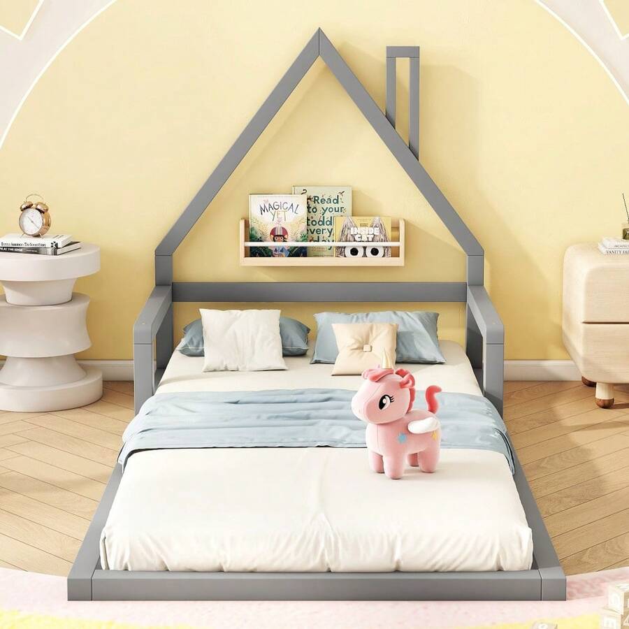Kids Bed Frames, Headboards & Footboards - Grey + Pine + 90cm*200cm - View 1