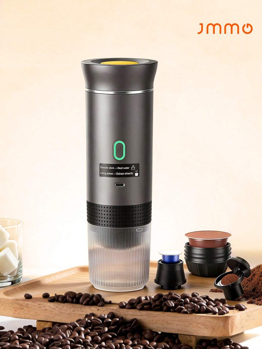 JMMO 便携式电动意式咖啡机，露营咖啡机，带自加热功能的车载咖啡机，USB-C 接口，适用于研磨咖啡和 NS 胶囊，非常适合房车、徒步旅行和办公室返校