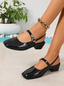 Giày sandal Mary Jane nữ mới năm 2026, sandal quai ngang hở gót chunky thời trang, đa năng. - màu đen - Xem 6