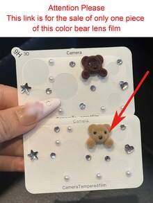 Cute 3D Bear Bling Rhinestone Pearl Protective Film Scratch Resistant Transparent Base Lens Camera Protector Compatible With IPhone 17ProMax 17Pro Camera Accessories Durable Protective Layer Camera Lens Cover - Light Brown - View 5