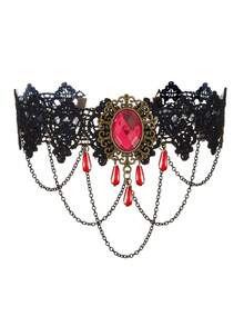 1件装女士复古哥特蕾丝多层链条流苏颈链，项圈项链 - 彩色 - 查看 10