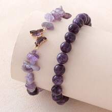 2 Sets Bracelet Jewelry Set - Natural Gemstone Butterfly Pendant - Crystal Necklace - Healing Stones Suitable For Women And Men - Purple - View 12