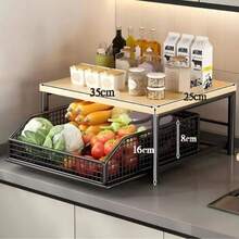 Modern Kitchen Microwave Rack Storage Rack - Sturdy Solid Wood And Metal Structure, Space-Saving Countertop Storage Rack - Black - View 3