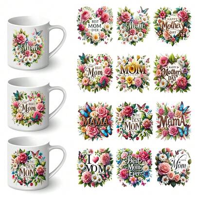 12pcs UV DTF Transfer Stickers For Mugs, Car Windows, Tablets And Laptops - Waterproof Inspirational Quote Heat Transfer Decals, Removable Vinyl (Cups/Devices Not Included) - Suitable For Glass, DIY