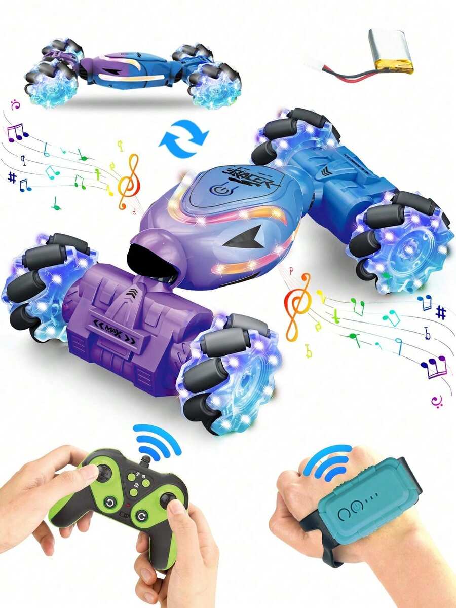 1辆遥控玩具车，新款炫酷特技四驱扭扭车，双控漂移越野攀爬车玩具，适合男孩女孩，绝佳礼物