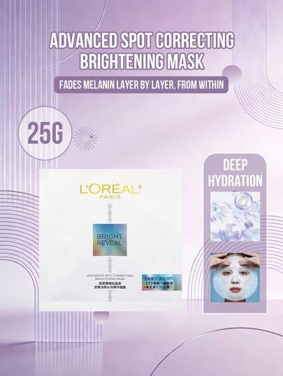 L’Oreal Paris L'oréal Paris Bright Reveal Advanced Spot Correcting Brightening Mask (3Pcs/5Pcs/10Pcs), Intense Brightening, Spot Correcting, Niacinamide Infused, 377 Essence, Vitamin C Derivative, Even Skin Tone, Glow Boosting, Hydrating Creamy Texture, Non-Sticky, Skin Barrier Care, Anti-Dullness, For All Skin Types, Sensitive Skin, Oily Skin, Dry Skin, Daily Skincare, Day/Night Use, Ideal Gift For Women & Men