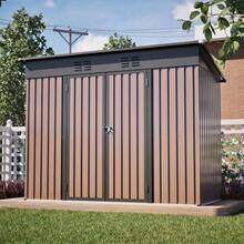 8x4ft Metal Garden Shed With Sturdy Metal Foundations, Weatherproof, Ideal For Garden And Patio, Spacious Brown Garden Shed – Foundation Frame Included (Base Plate Required) - A - View 8