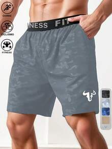 2026 NUEVO Shorts Deportivos para Hombre con Estampado de Cabeza de Toro y Letras, Bolsillos Laterales, Estilo Casual Verano, Ropa Deportiva para Exterior y Gimnasio - Azul marino - Ver 11