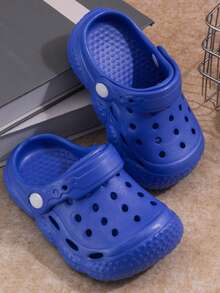 2026 Neue einfarbige Kinder Clogs mit Hohlräumen, Sommer weiche Sohle rutschfeste und verschleißfeste Kleinkind Jungen/Mädchen Strandschuhe - Blau - Übersicht 1