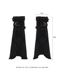 1 双 Y2K 哥特式牛仔布腿套，时尚朋克喇叭形抽绳过膝袜，十字设计，女士款 - 黑色 - 查看 4