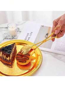 1个优质欧式金属沙拉夹，优雅派对自助沙拉夹，蛋糕摆盘生日派对餐具夹，多功能，适用于厨房、餐厅、酒店，礼盒包装 - 銀色 - 查看 3