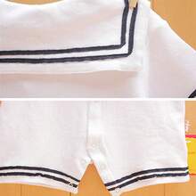 Baby Boy Girl Sailor Outfit Short Sleeve Striped Marine Navy Romper Bodysuit Jumpsuit Summer Party Casual Clothes - 白色 - 查看 4