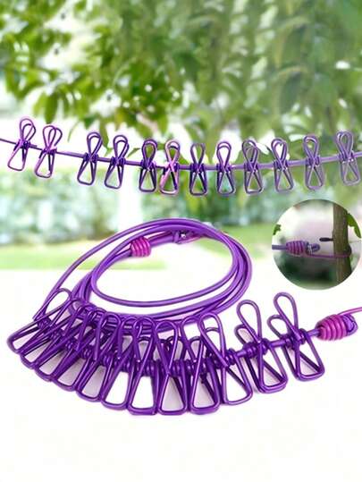 1 pieza Tendedero portátil retráctil con 12 pinzas, secadora de ropa para lavadora y secadora sin taladro, tendedero de camping al aire libre, tendedero elástico retráctil para habitación de hotel