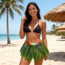 5件套夏威夷风情柔软人造树叶裙套装 - 非常适合服装派对、成人夏威夷主题派对、夏季派对、生日派对和万圣节 - 彩色 - 查看 3