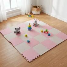 YESH MARKET Juego de 16 tapetes infantiles de fomi/foamy/EVA foam armables tipo rompecabezas, cada uno de 32 * 32 cm (superficie total 124 * 124 cm) y 10 mm de grosor, suaves, acolchados y resistentes. Ideales para cuarto de niños, áreas de juego o guarderías, brindan protección antigolpe y comodidad. - Rosa - Ver 6