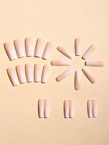 24pcs Long Square Press-On Nails, Pastel Pink Ombre, Cute & Sweet Style, Premium French Pink And Milky White Gradient Suitable For Women And Girls Nail Art Nail Supplies - Multicolor - View 2