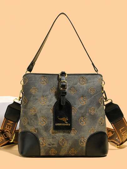 时尚百搭复古字母通勤手提包，休闲女士手提包，单肩斜挎包