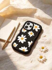 全摄像头孔保护；舒适波浪纹理握感；哑光防滑防污；可爱雏菊图案；柔软材质，兼容三星 A14/A15/A16/A17/A04/A05/A06/A07/A54/A55/A56/A34/A35A/36/S25/S25Plus/S25Ultra、A54、Moto G13/14/15 - 波浪黑色 - 查看 3