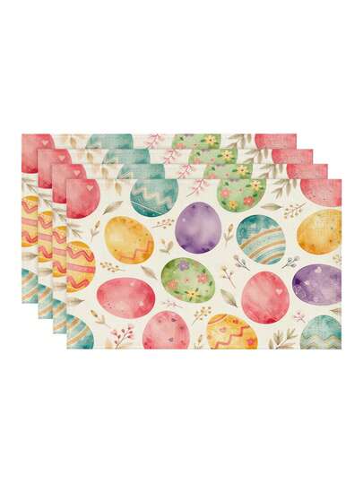 4pcs/6pcs Easter Style Bunny & Egg Pattern Placemats, Rectangular Washable Table Mats For Home Dinner, Coffee Table, Durable Kitchen & Dining Room Decor, Table Setting & Scene Decoration
