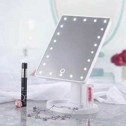 1pc 22 LED Lighted Makeup Mirror, Rotatable, Touch Switch, Portable Travel Cosmetic Mirror, Christmas Gift, Essential For Autumn/Winter Camping, Holiday Travel Accessory, Camping Gear, Bathroom Mirror, Can Be Used For Room Lighting And Makeup Decoration, Multiple Colors