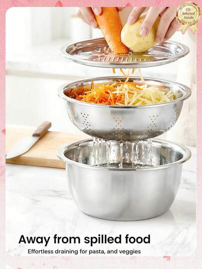 3PCS/1PC Vegetable Slicer, Potato Grater With Stainless Steel Blades And Drain Basket, Multi-Functional Grater For Vegetables, Fruits, Cheese, Easy To Clean And Rust-Resistant, Dishwasher