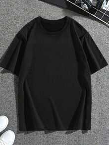 Camiseta de manga corta de verano para , con estampado gráfico de "Personaje y naipe", cuello redondo, tela de poliéster suave, ligera, adecuada para uso casual diario - Negro - Ver 3