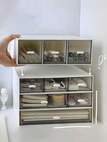 1pc Transparent Stackable Storage Box, Minimalist Desktop Compartment Drawer Organizer - Clear - View 2