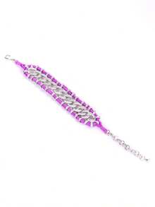 LIGHTSOME 1pc Vintage French Style Beaded Zirconia Woven Colorful Black Pink Yarn Bracelet, Fashion Jewelry Gift For Valentine's Day Mother's Day, 18K Gold Plated Copper Bracelet For Daily Wear - Bracelet - View 7