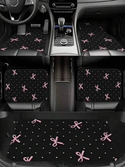 Alfombrillas para el piso del coche, alfombrillas para el maletero, protectores para el maletero, con estampado de lunares y lazo rosa, adecuados para sedanes o SUV, fáciles de mantener y una idea de regalo creativa. También adecuados para vehículos todoterreno y estilos. Actualización del interior del coche, alfombrillas decorativas para el piso, alfombrillas de piso de coche con estilo, alfombrillas de piso de coche, alfombrillas de piso fáciles de limpiar, alfombrillas para todo tipo de clima, para usuarios todoterreno, entusiastas del automóvil, accesorios para el automóvil, alfombrillas de decoración interior del automóvil, regalos navideños.