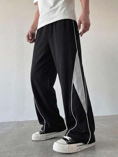 1件装 男童/青少年时尚百搭休闲柔软透气耐穿带口袋直筒裤，适合春、夏、秋季穿着