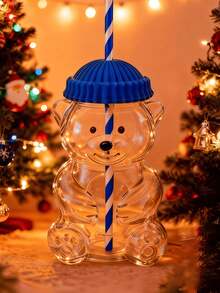 2025 New Cute Glass Bear Cup With Reusable Straw, 20oz Adorable Mug With Bear Mouth, Suitable For Coffee, Beer, Wine, Cocktail, Dishwasher , Party Supplies, Home & Kitchen Essential - Pink - View 17