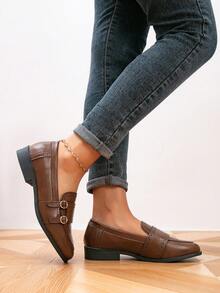 Women's Loafers, Round Toe Carved Flat Shoes, Outdoor Retro Shoes, Casual Shoes - Coffee Brown - View 3