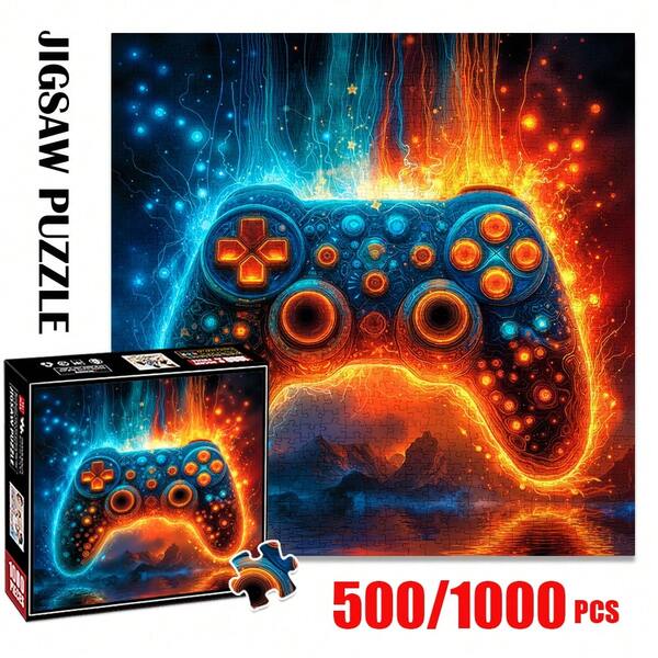 1000片纸质拼图，500块赛博朋克风格彩色游戏手柄设计，DIY成人大型拼图玩具礼物，家庭互动游戏，脑力挑战，圣诞节和新年礼物