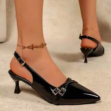 European And American Style Women's Summer One-Strap Closed Toe Sandals, New Arrival Niche Quality Pointed Toe Slip-On Shoes - Black - View 1