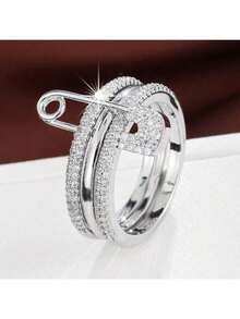 1pc Unique Triple-Loop Design Cubic Zirconia Decorated Women Ring - Multicolor - View 23