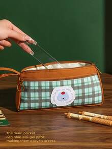 1个复古格子INS风可爱动物纹铅笔盒，大容量，防污，小众风格，学生文具笔袋，学生桌面收纳笔袋，学生返校礼物 - 格格屋筆袋 - 查看 6