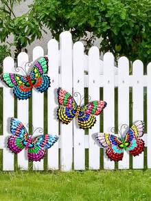 Décoration extérieure papillon doré métallique, papillon en fer avec crochet, peint par pulvérisation et résistant à la rouille, convient pour le balcon, le jardin, la clôture, la cour, la décoration murale - Type B - Voir 1