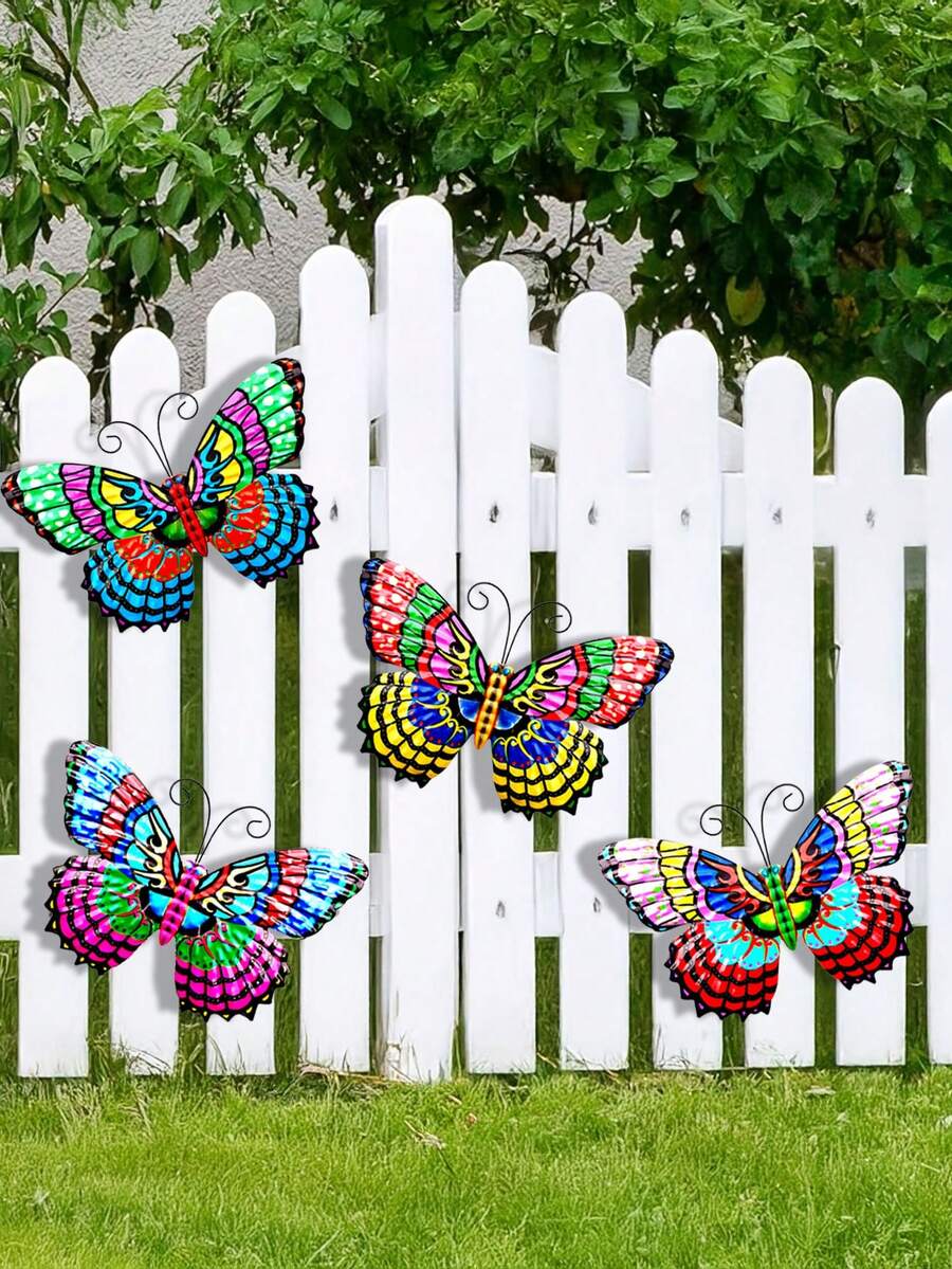 Décoration extérieure papillon doré métallique, papillon en fer avec crochet, peint par pulvérisation et résistant à la rouille, convient pour le balcon, le jardin, la clôture, la cour, la décoration murale - Type B - Voir 1