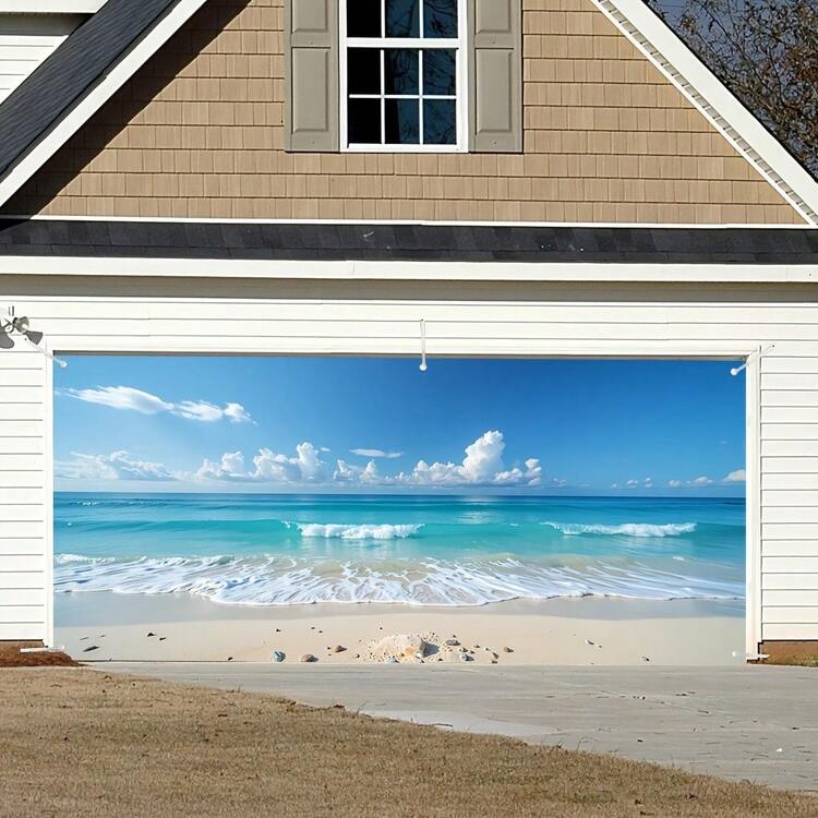2D Flat Tropical Beach Garage Door Banner, A Stunning Outdoor Decor, No Installation Required, Suitable For Special Events - 2 - View 3