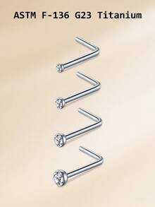 20G Titanium Alloy Nose Rings Nose Studs,G23 L Shape Nose Studs Nose Piercing Jewelry For Women Men, 0.8mm Nose Screw Piercing Silver,Nostril Piercing Jewelry 1.5mm 2mm 2.5mm 3mm CZ - Silver - View 8