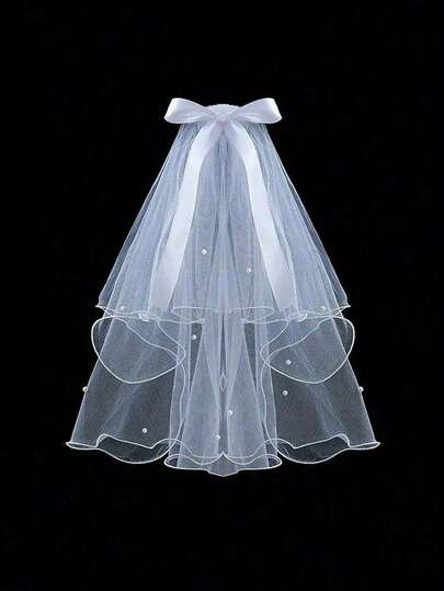 1pc Bride To Be Veil Headband With Comb, Wedding Bridal Veil With Faux Pearl & Bowknot Decorations, Bachelorette Party Accessory